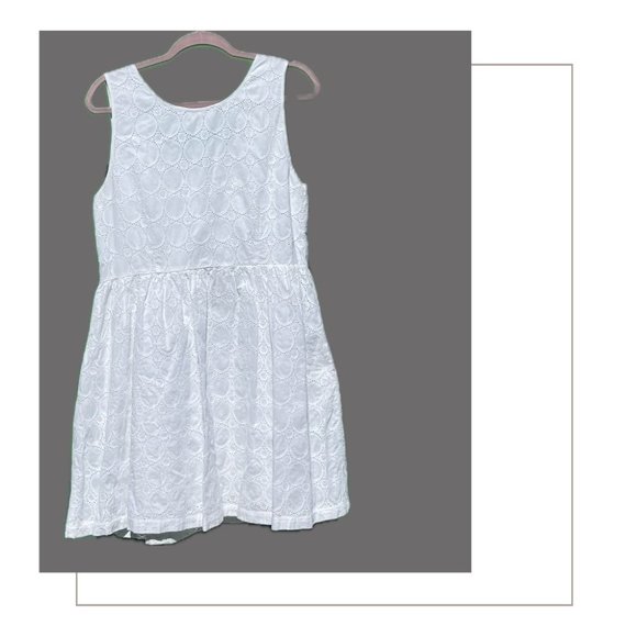 White Eyelet Fit-and-Flare Dress with Pockets - Picture 3 of 5